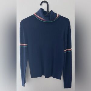 Vintage Navy Sweater with Rainbow Stripe Detail, Women’s Size S